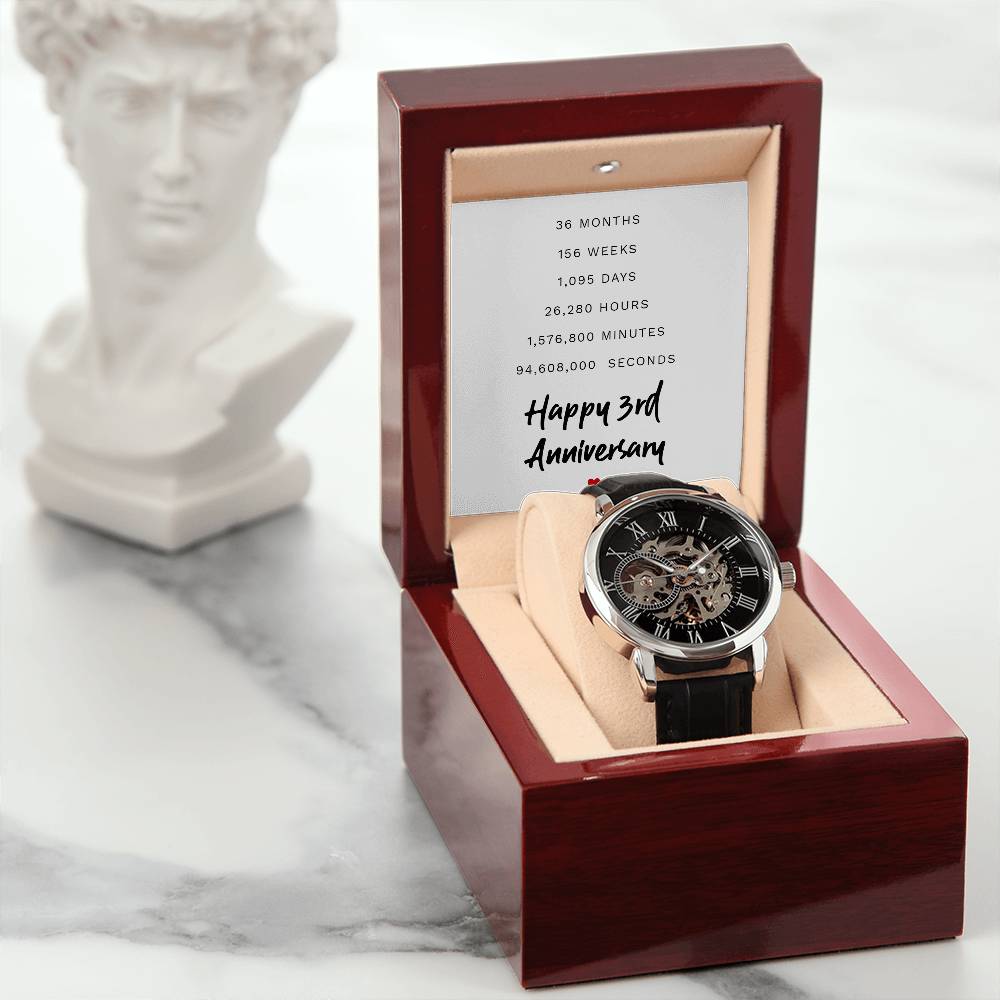 Happy 3rd Anniversary  - Best Anniversary Gift for Husband - Openwork Watch