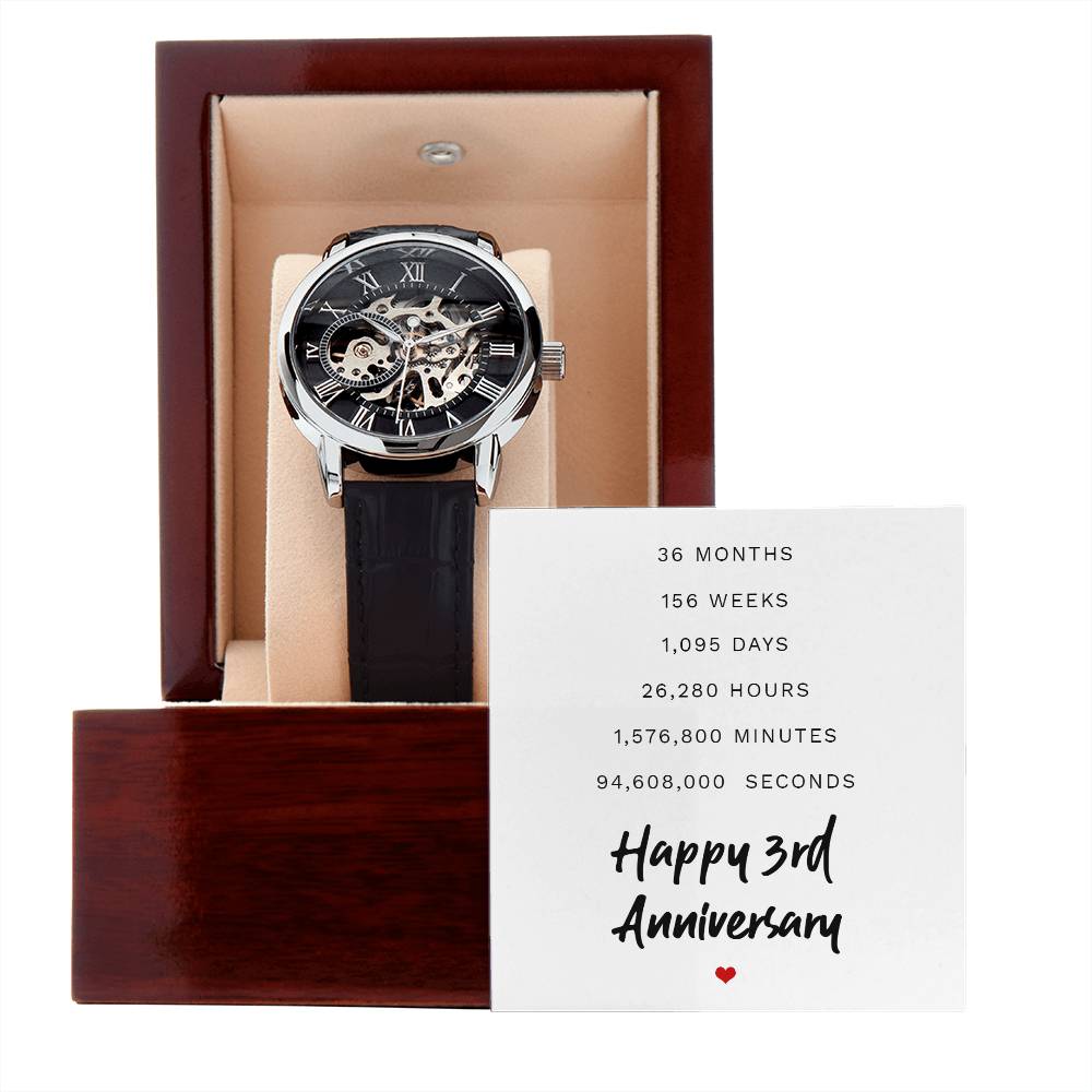 Happy 3rd Anniversary  - Best Anniversary Gift for Husband - Openwork Watch