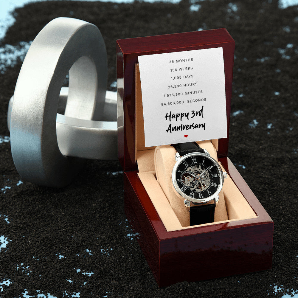 Happy 3rd Anniversary  - Best Anniversary Gift for Husband - Openwork Watch