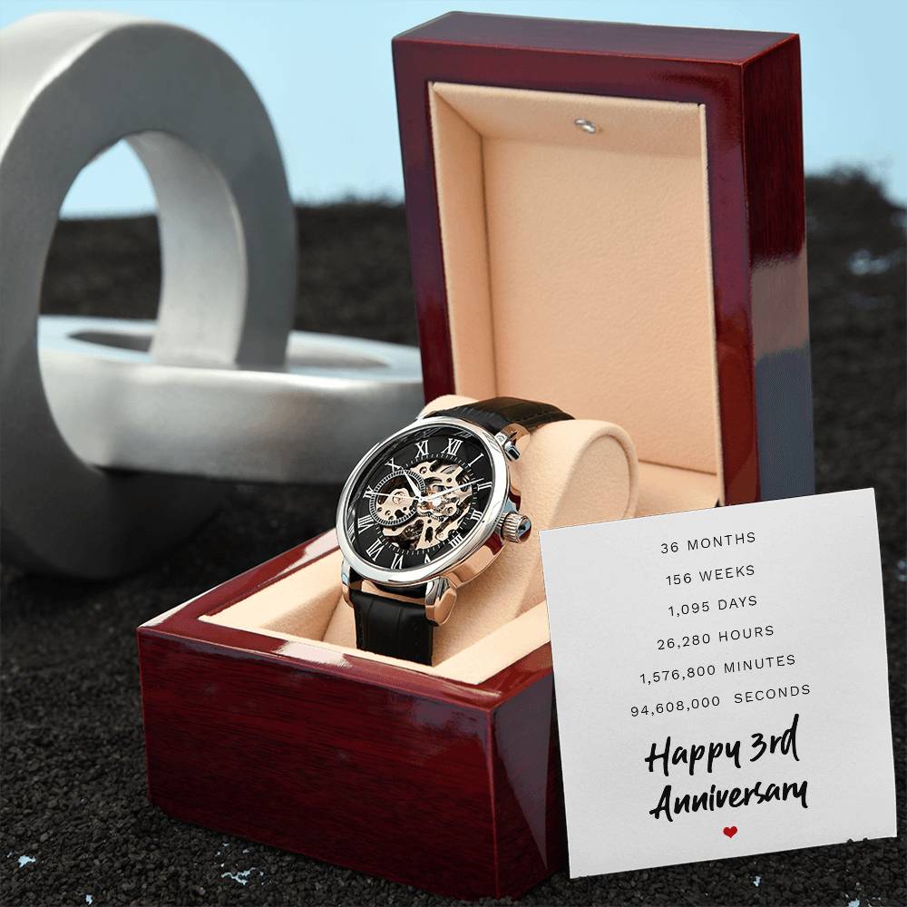Happy 3rd Anniversary  - Best Anniversary Gift for Husband - Openwork Watch