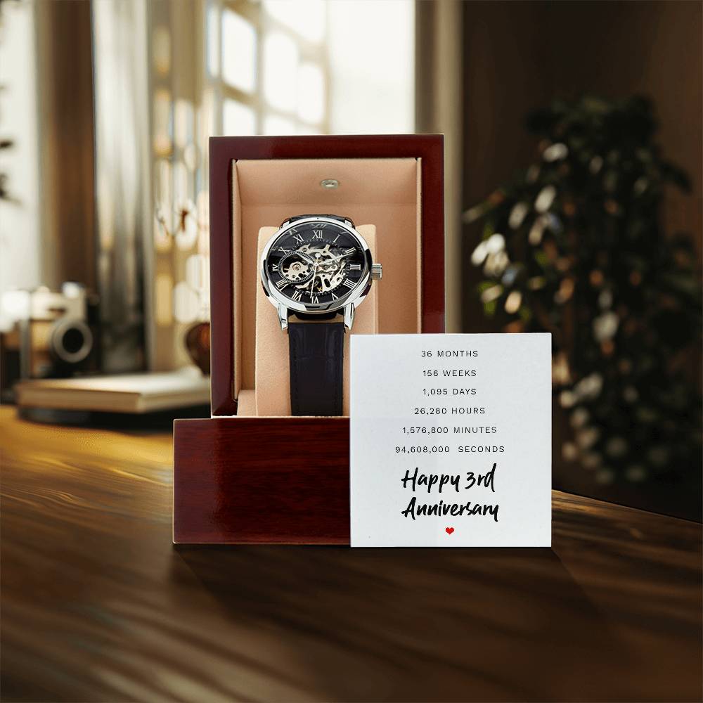 Happy 3rd Anniversary  - Best Anniversary Gift for Husband - Openwork Watch