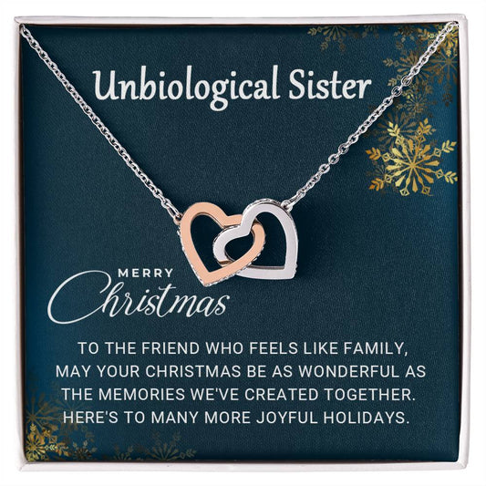 Unbiological Sister  - Christmas Gift- Interlocking Hearts Necklace