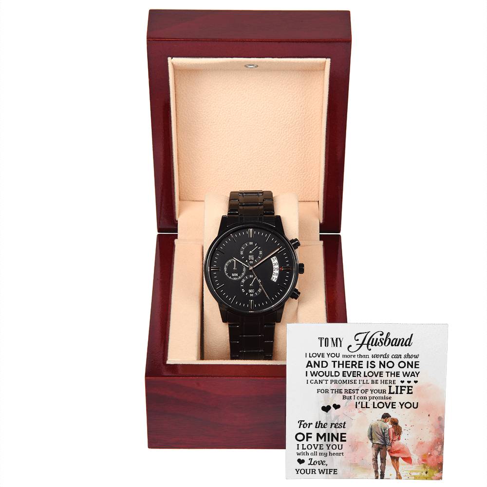 To My Husband - Best Anniversary Gift - Black Chronograph Watch