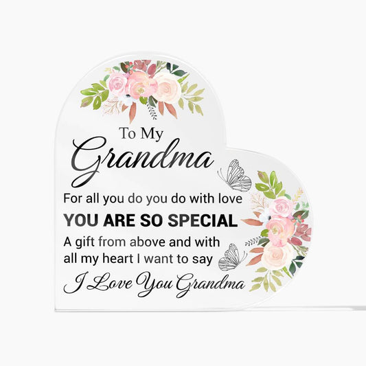 To My Grandma  -  Acrylic Heart Plaque